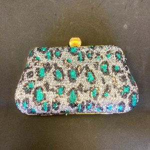 All Sequin clutch - silver and Turquoise animal print